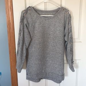Francescas gray sweater with lace up sleeve size S